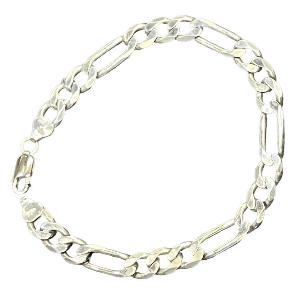 VINTAGE ITALY STERLING SILVER CHAIN LINK BRACELET Figaro 9.25" 20.5 G
